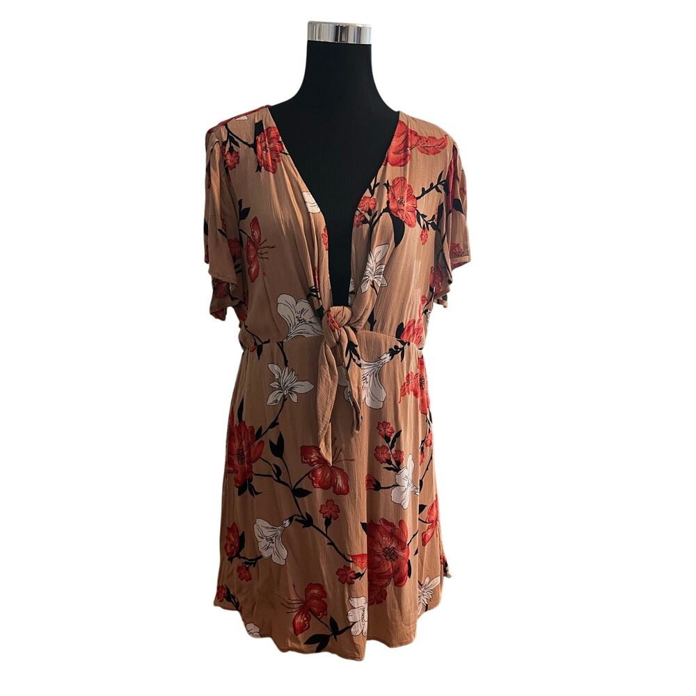 Send Me Flowers Floral Mini Dress Taupe/Combo Size 1X
